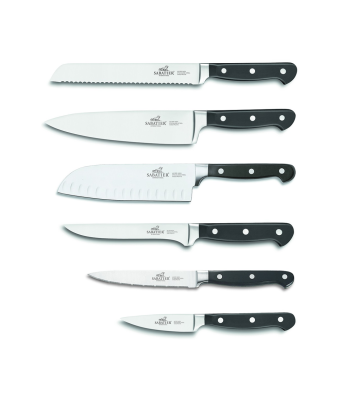 Sabatier® 774886 6 Piece Knife Set (9cm Paring, 13cm Serrated Utility, 15cm Boning, 18cm Santoku, 20cm Chefs & 20cm Bread)